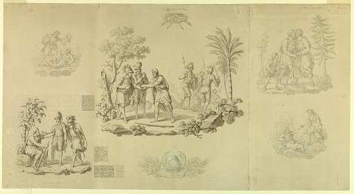 Unfinished cartoon for an alternate design for cotton printing: La Vie de Bélisaire