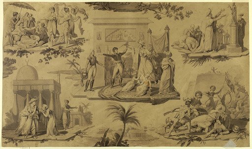 Cartoon for Printed Cotton Textile: The French in Egypt [Les Francais en Egypte]