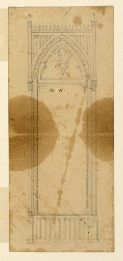 The elevation of a standing looking glass in Gothic Style