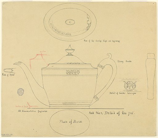 Full Scale Plan for Engraved George III Style Silver Teapot