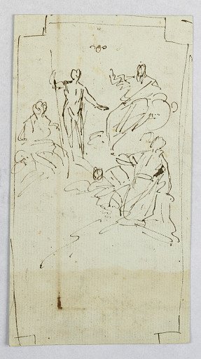 Glory with Trinity and Saints (recto), architectural plan for the church of Santa Maria d'Itria in Rome