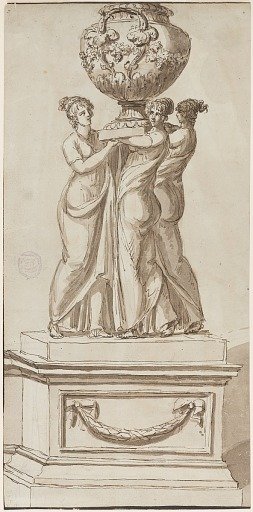 Pedestal with Female Figures Supporting a Vase