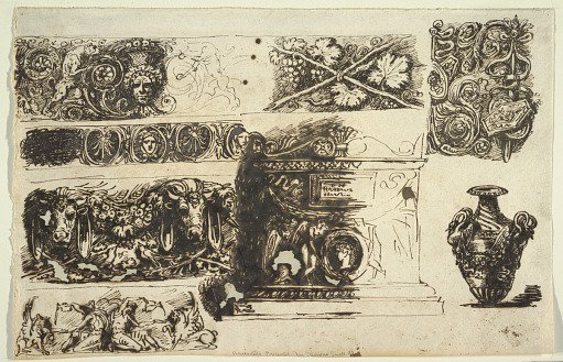 Friezes; An Antique Sarcophagus; A Vase