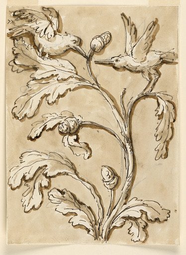Two Birds in Foliage with Seed Pods