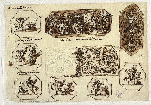Design for Various Decorations including "Coriolanus at the Walls of Rome"