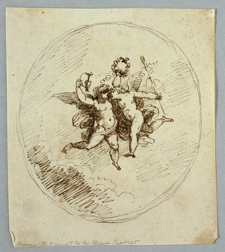 Two Flying Putti with Attributes of Dionysus