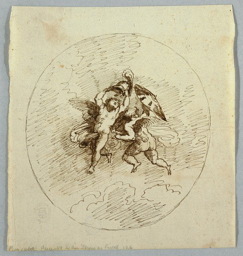 Two Flying Putti with Weapons