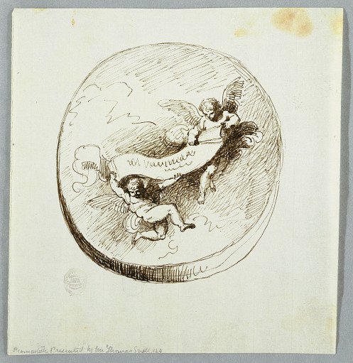 Two Flying Putti with Banderole