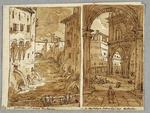 Sketchbook Page, Folio 64: Study after Bolognese Architecture and Sculpture; Verso: Geometric Designs