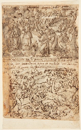 Melchizedek Brings Bread and Wine to Abraham [above]; Unicorn Hunt [below]