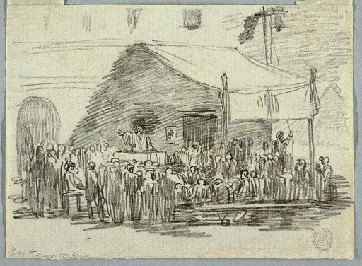 Speaker in 16th Century Attire Addressing a Crowd