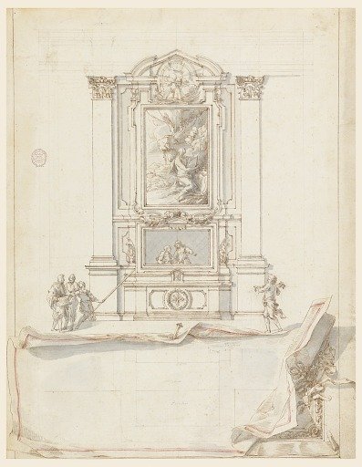 Design for an Altar: Elevation, with Trompe l'Oeil Plan Below
