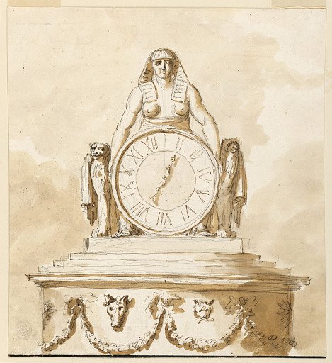 Project for a slightly varied suggestion for the upper part of the pedestal and the figure with the dial in 1938-88-2109