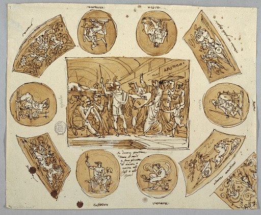 Design for Ceiling with Spartan Women in Central Rectangular Panel