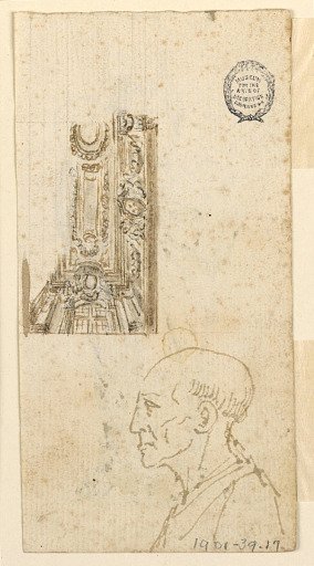Design for Ceiling and Profile Head; Verso: Moses with the Tablets of the Law