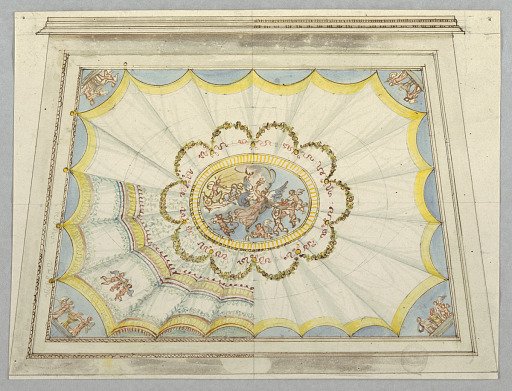 A Canopied Ceiling with Aurora in Central Panel