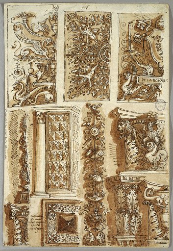 Rendering of Various Decorative details of Bologna; Verso: Architectural Details