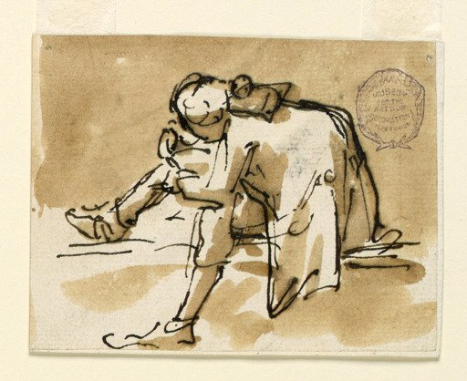 Hunchback sitting on a step