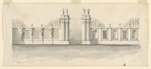 Design for a gateway with lodges, early design for Villa Albani