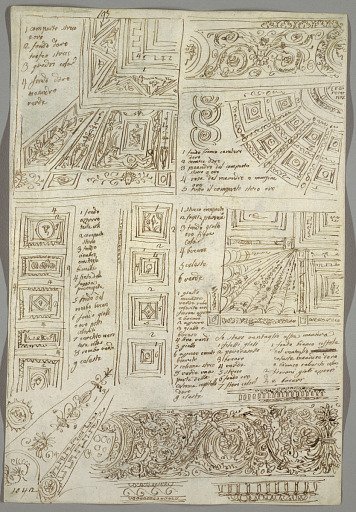 Four Decorative Studies of Ceilings; Verso: Anatomical Studies