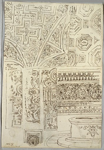 Two Decorartive Studies of Ceilings; Verso: Studies of Heads
