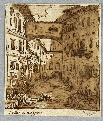 Sketchbook Page: Study of Reno, Bologna; Verso: Architectural Details