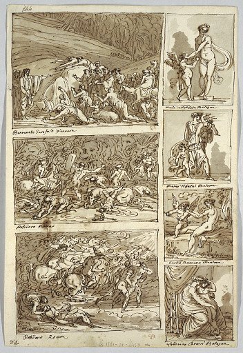 Sketchbook Page: Studies after Paintings in Ferrara, Rome, Bologna, Mantua after Artists Tibaldi, Raphael, Andrea del Sarto and Polidoro; Verso: Bird Skeleton and Horse's Head