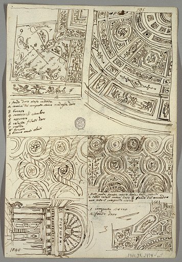 Decorative Studies for Ceilings; Verso: Head in Profile with Antique Helmet