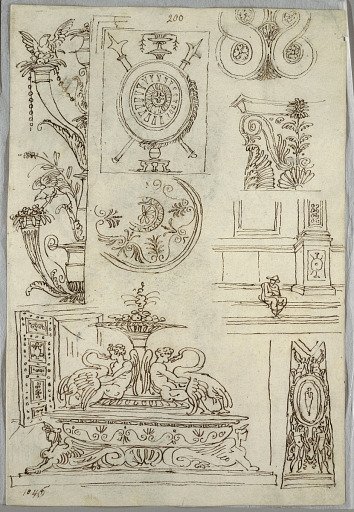 Decorative Studies; Verso: Anatomical Studies of Animals and Male Heads