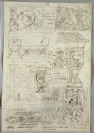 Decorative Study; Verso: Two Head Studies