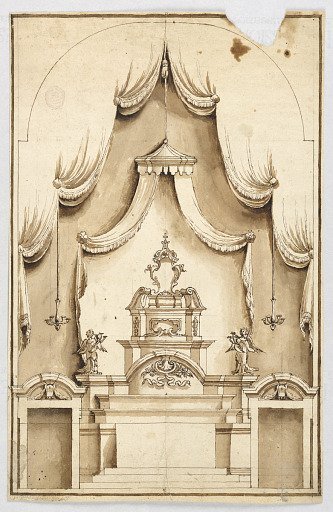 An altar with a structure for the exhibition of a cross, probably a Holy Sepulchre