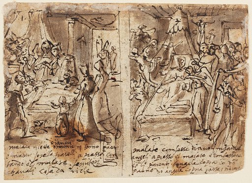 The Penitent Man on his Deathbed [left]; The Penitent Man Visited by a Priest and Angels [right]