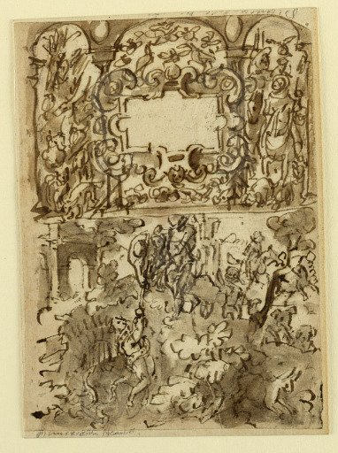 Title page for a Series of Hunting Scenes [above]; Unexperienced Hunter attacked by Snakes [below]