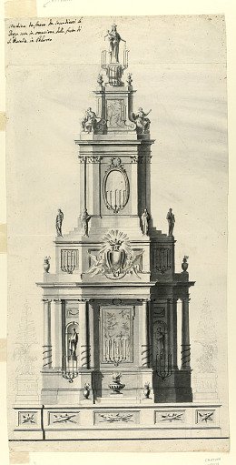 The elevation of a tower-like structure for a firework at the feast of St. Rosalia in Palermo