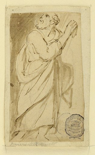 Page of a drawing book; Elderly man in classical attire