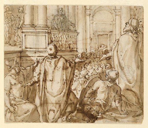 A scene from the Passion of Christ (Christ before Pilate)