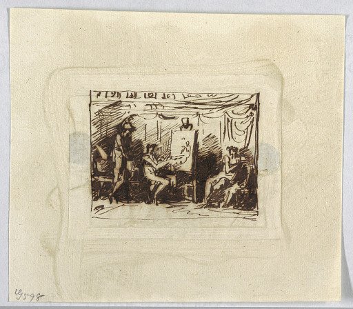 Figural Scene with Artist Drawing Female Figure While Man Watches from Behind