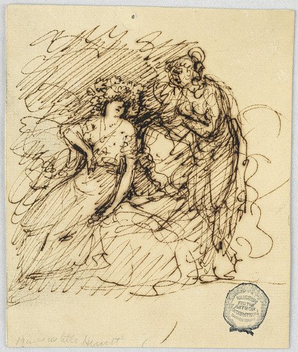 Figural Sketch with a Seated Girl Conversing with a Standing Girl