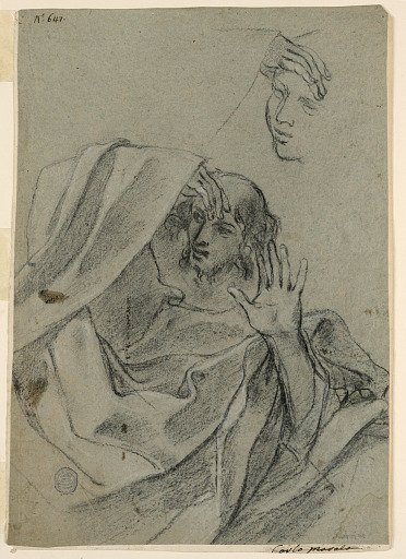 Drawing Studies with Woman's Face and Man Reclining, and Right Hand with Forearm