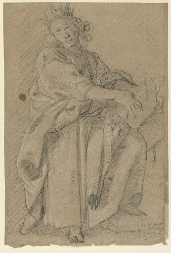 Sketch of a Standing Crowned Figure with a Book