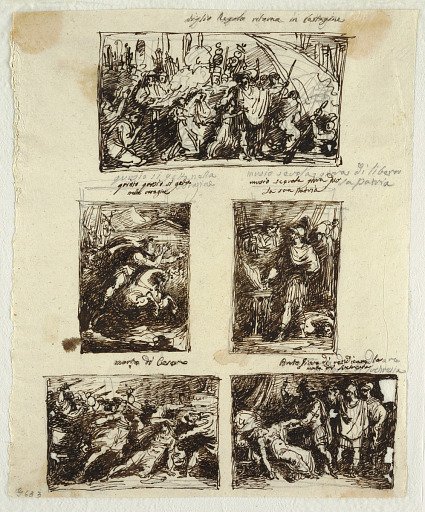 Design for Various Decorations including Coriolanus at the Walls of Rome