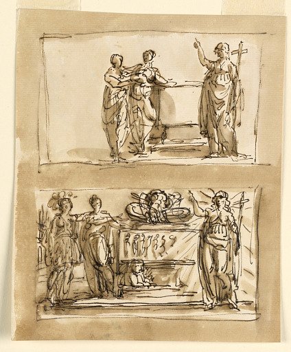 Sarcophagus and Allegorical Figures