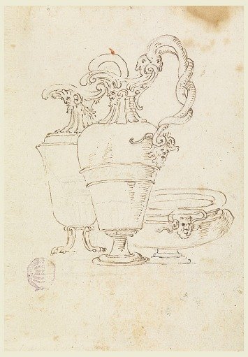 Sheet of a Drawing Book: Two Pitchers and Bowl
