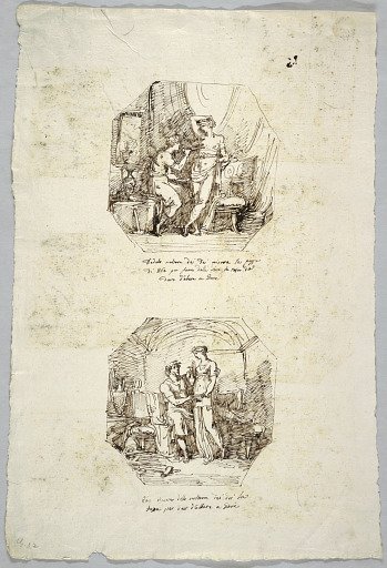 Project for Two Octagonal Paintings: Daedalus using Breasts of Hebe as Model for Bowl for Jupiter. Hebe Receives this Bowl from Him.