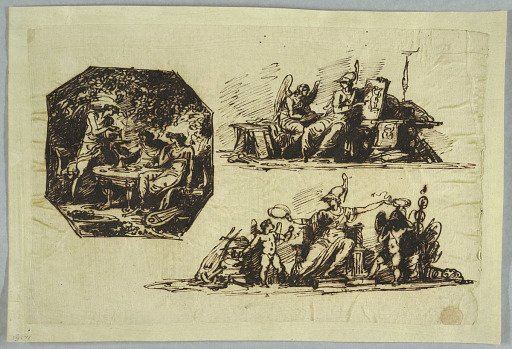 Bacchus, Apollo and Mnemosine; Minerva with Trophies