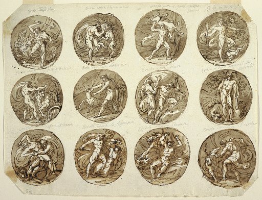 Twelve Circular Medallions with Representations of the Deeds of Hercules