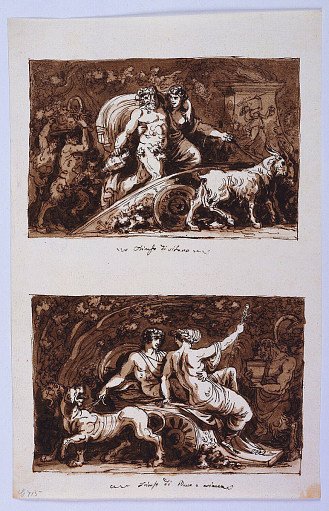 Sheet from a Sketchbook: Triumph of Silenus and Triumph of Bacchus and Ariadne