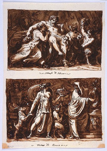 Sheet from a Sketchbook: The Triumph of Silenus; Sacrifice to Bacchus