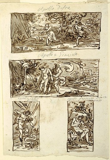 Four Drawings of the Myth of Apollo; Decoration of a Wall over a Mantel, Sala di Apollo, Palazzo Cavina, Faenza