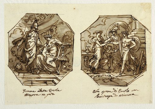 Juno Suckling Hercules, Hebe Marries Hercules with Help of Minerva, Designed for Sala di Ercole e Ebe, Palazzo Gaddi, Forli.